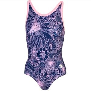 Snowflake Leotard size child medium doodles design blue and pink